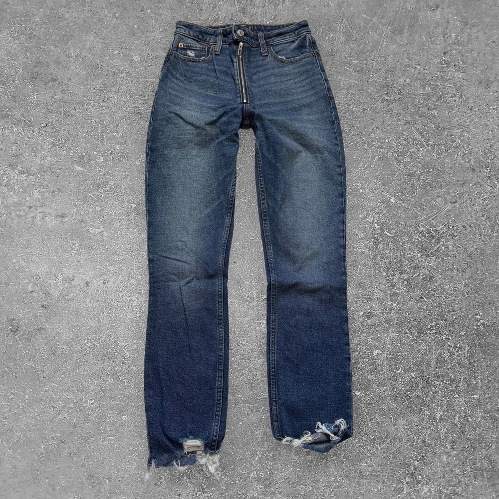 Abercrombie & Fitch Simone High Rise Slim Jeans Blue Exposed Zipper Size 0 25R